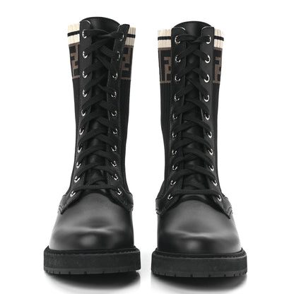 Fendi Calfskin Stretch Fabric Rockoko Biker Boots 39 Tobacco Black Marino 2 of 8