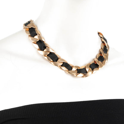 Chanel Silk CC Chain Link Choker Necklace Light Gold Black 2 of 5