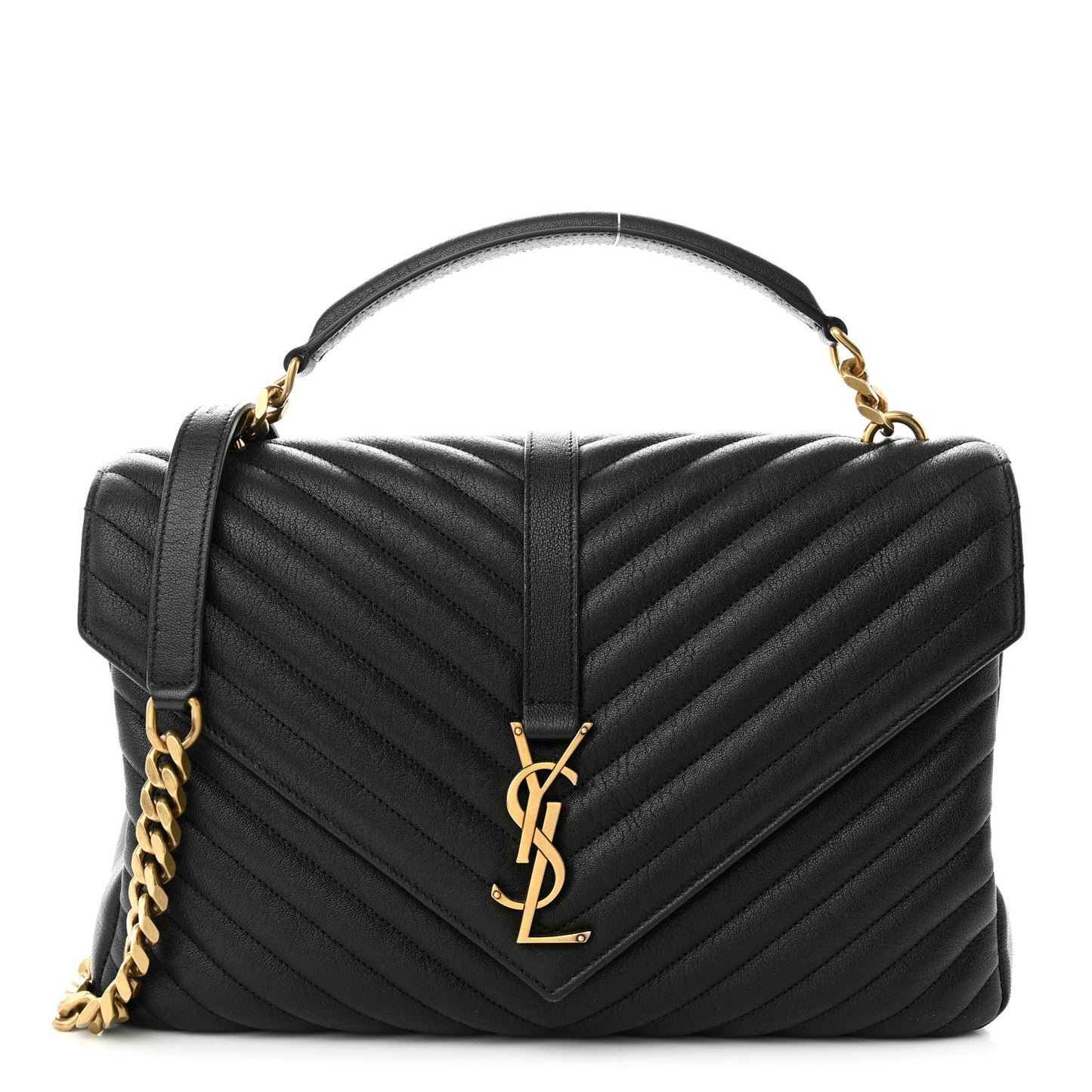 Sheepskin Matelasse Chevron Monogram Large College Satchel Black