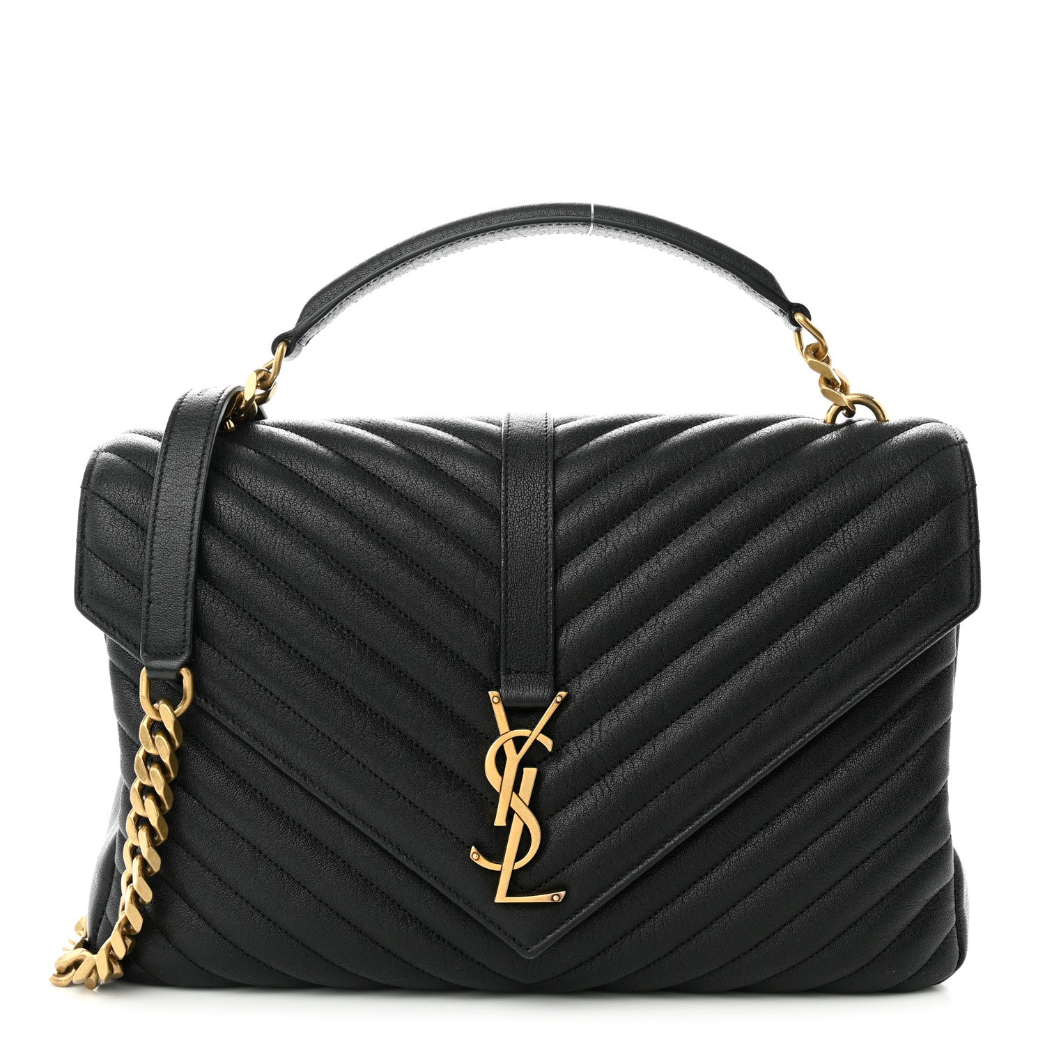 Saint Laurent Sheepskin Matelasse Chevron Monogram Large College Satchel Black 1 of 10