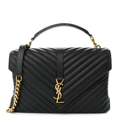Saint Laurent Sheepskin Matelasse Chevron Monogram Large College Satchel Black 1 of 10