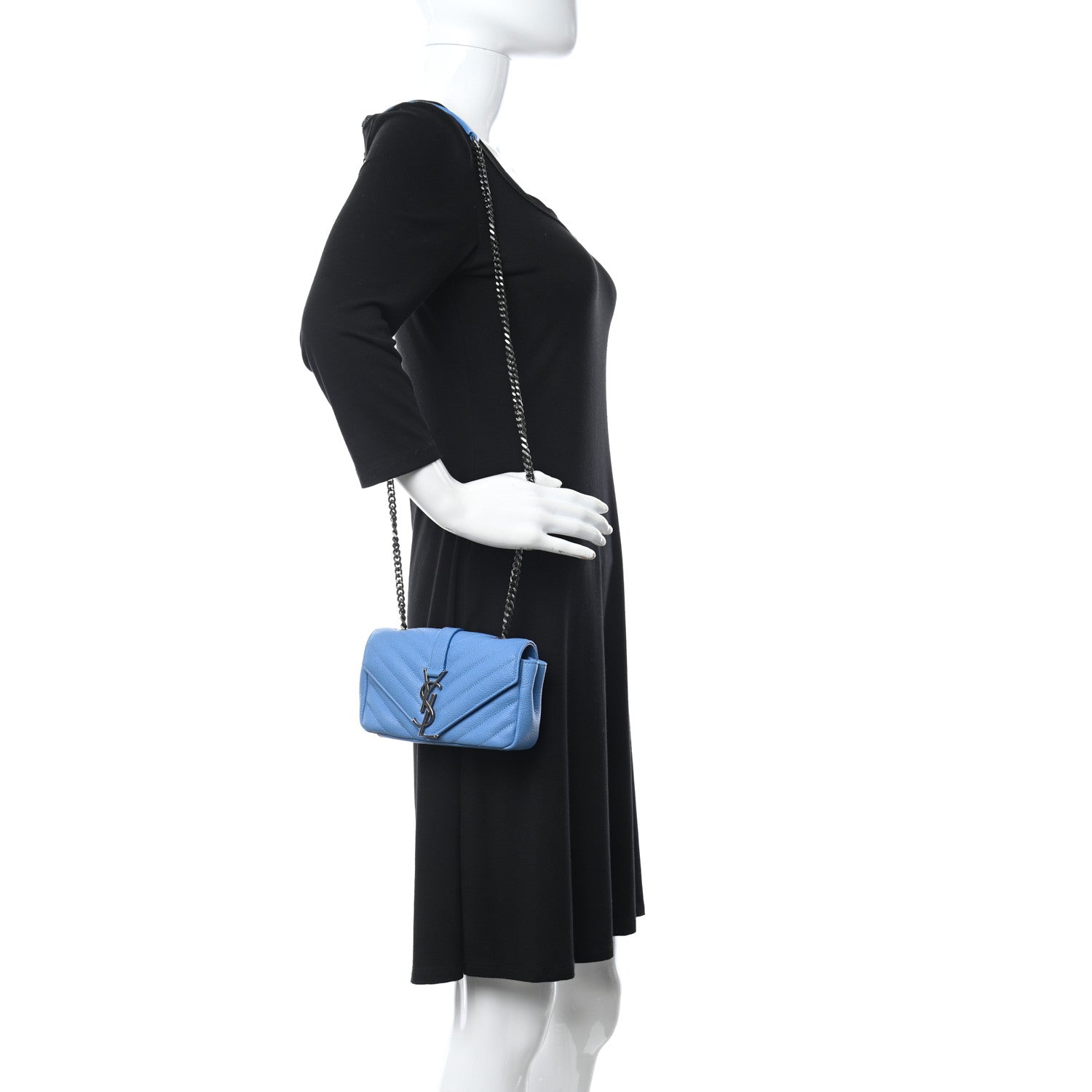Saint Laurent Grained Calfskin Matelasse Monogram Classic Baby Chain Bag Blue 2 of 10