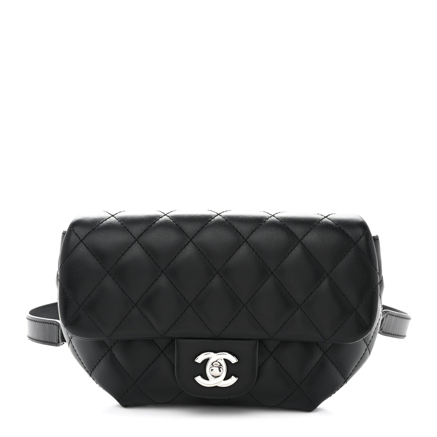 Calfskin Quilted CC Uniform Flap Belt Bag Black