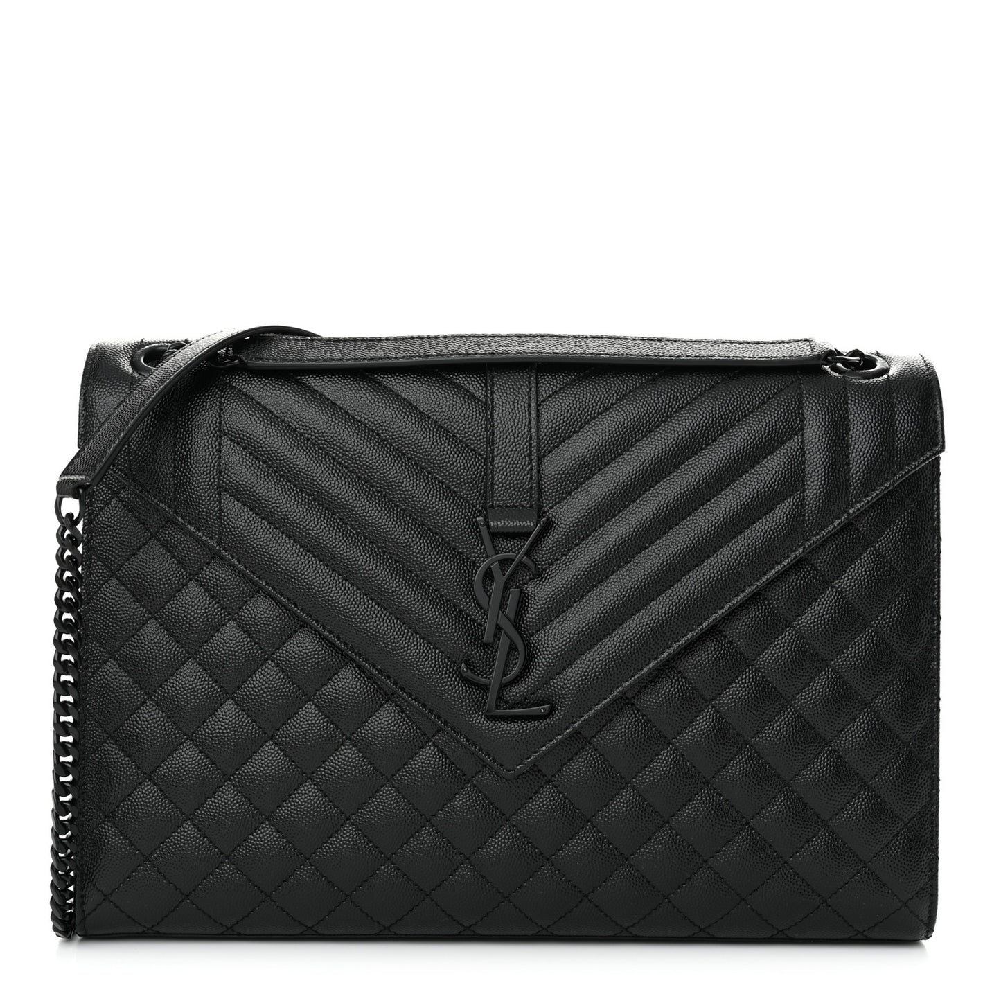 Grain De Poudre Textured Mixed Matelasse Large Triquilt Monogram Monochrome Satchel Black
