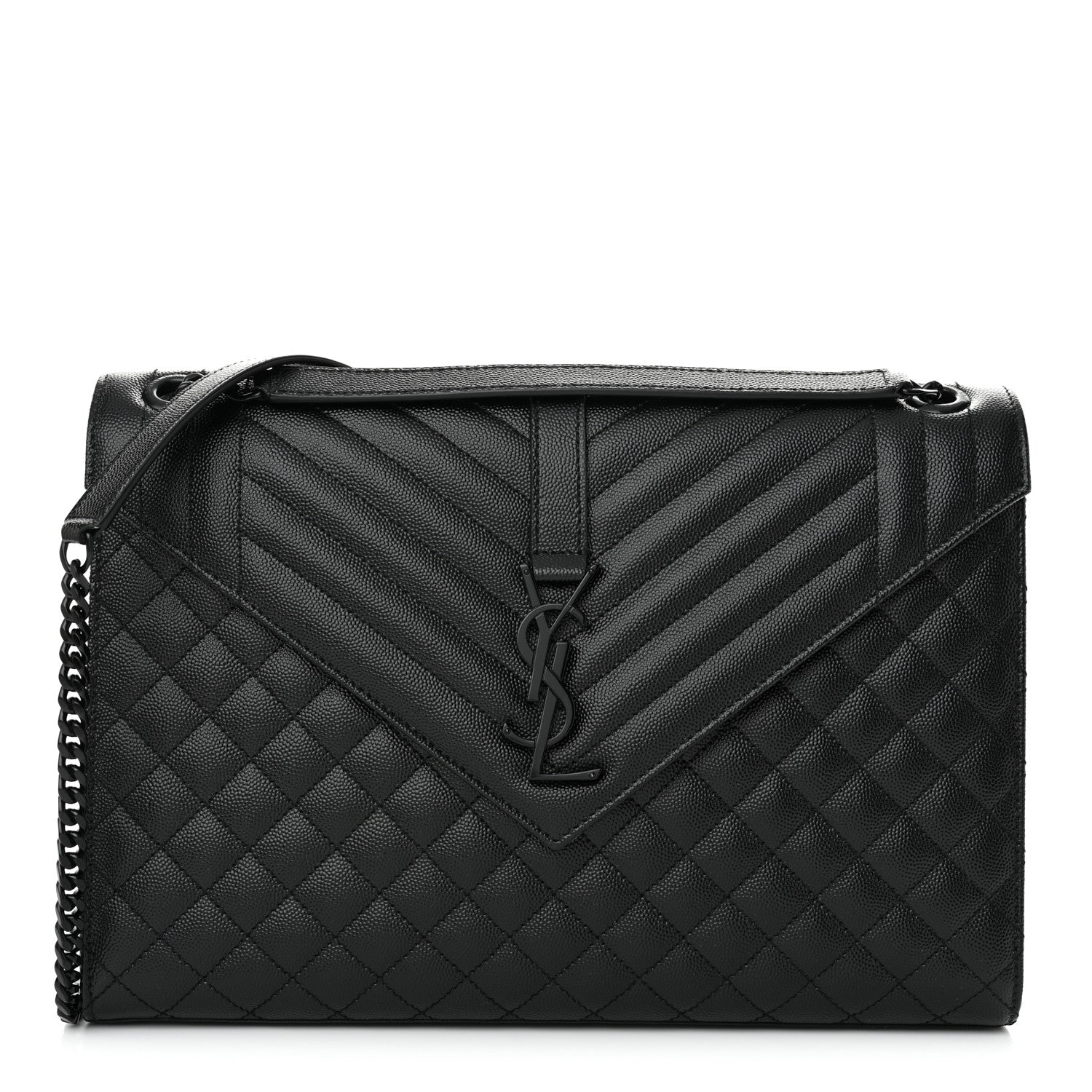 Saint Laurent Grain De Poudre Textured Mixed Matelasse Large Triquilt Monogram Monochrome Satchel Black 1 of 9