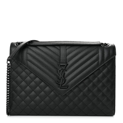 Saint Laurent Grain De Poudre Textured Mixed Matelasse Large Triquilt Monogram Monochrome Satchel Black 1 of 9