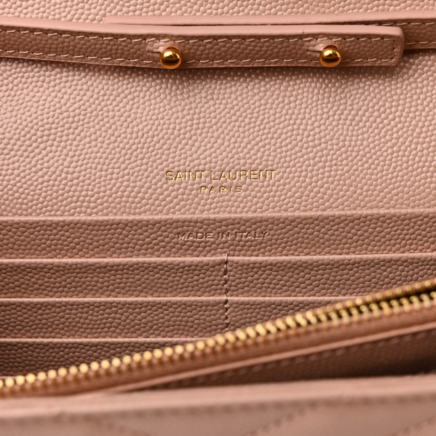 Saint Laurent Grain De Poudre Matelasse Chevron Monogram Chain Wallet Pale Pink 6 of 9