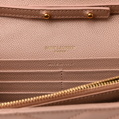 Saint Laurent Grain De Poudre Matelasse Chevron Monogram Chain Wallet Pale Pink 6 of 9