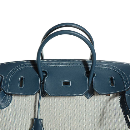 Hermes Swift Toile Ghillies Birkin 40 Bleu De Prusse 11 of 28