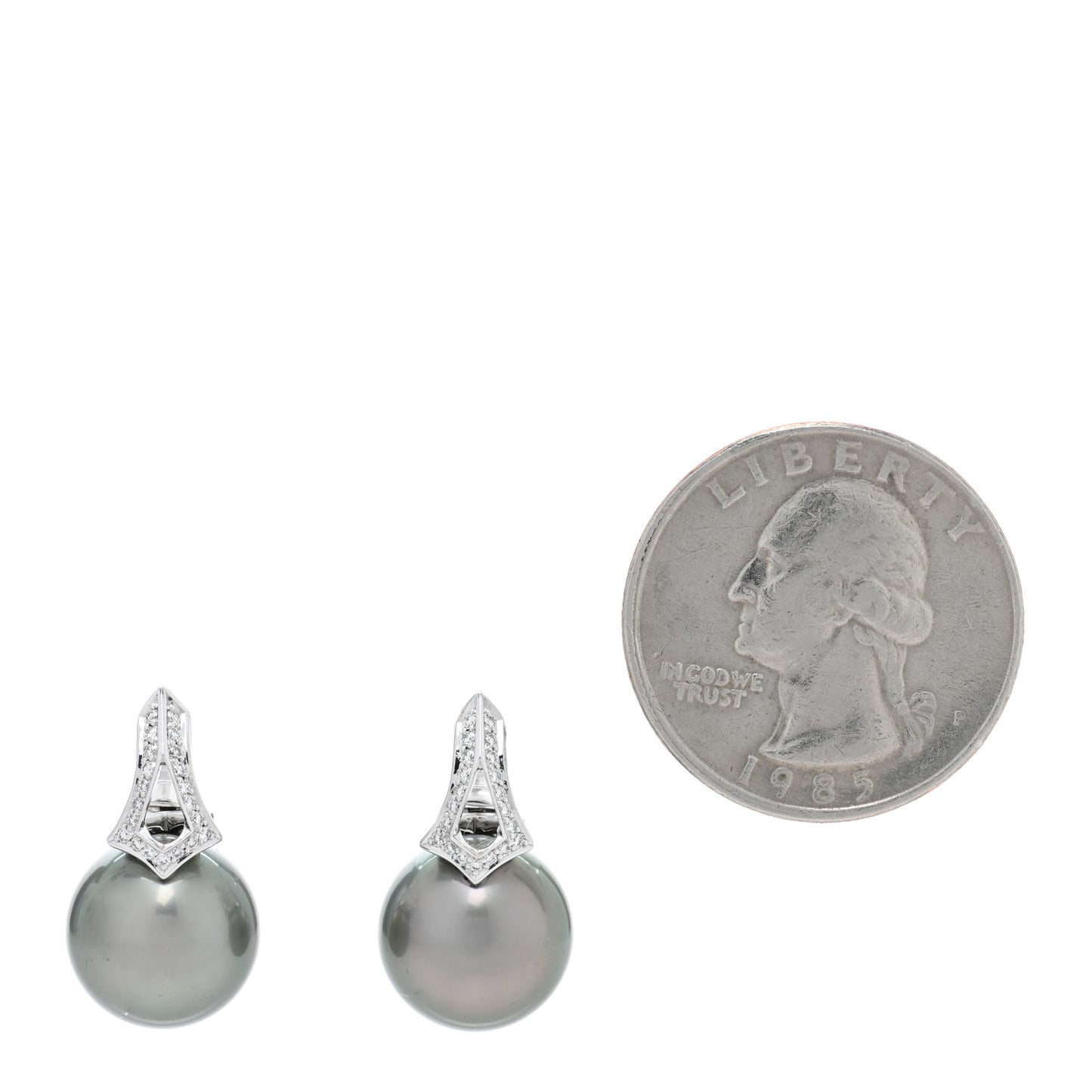18K White Gold Diamond Black South Sea Pearl 11.5-12mm Classic Elegance Drop Earrings