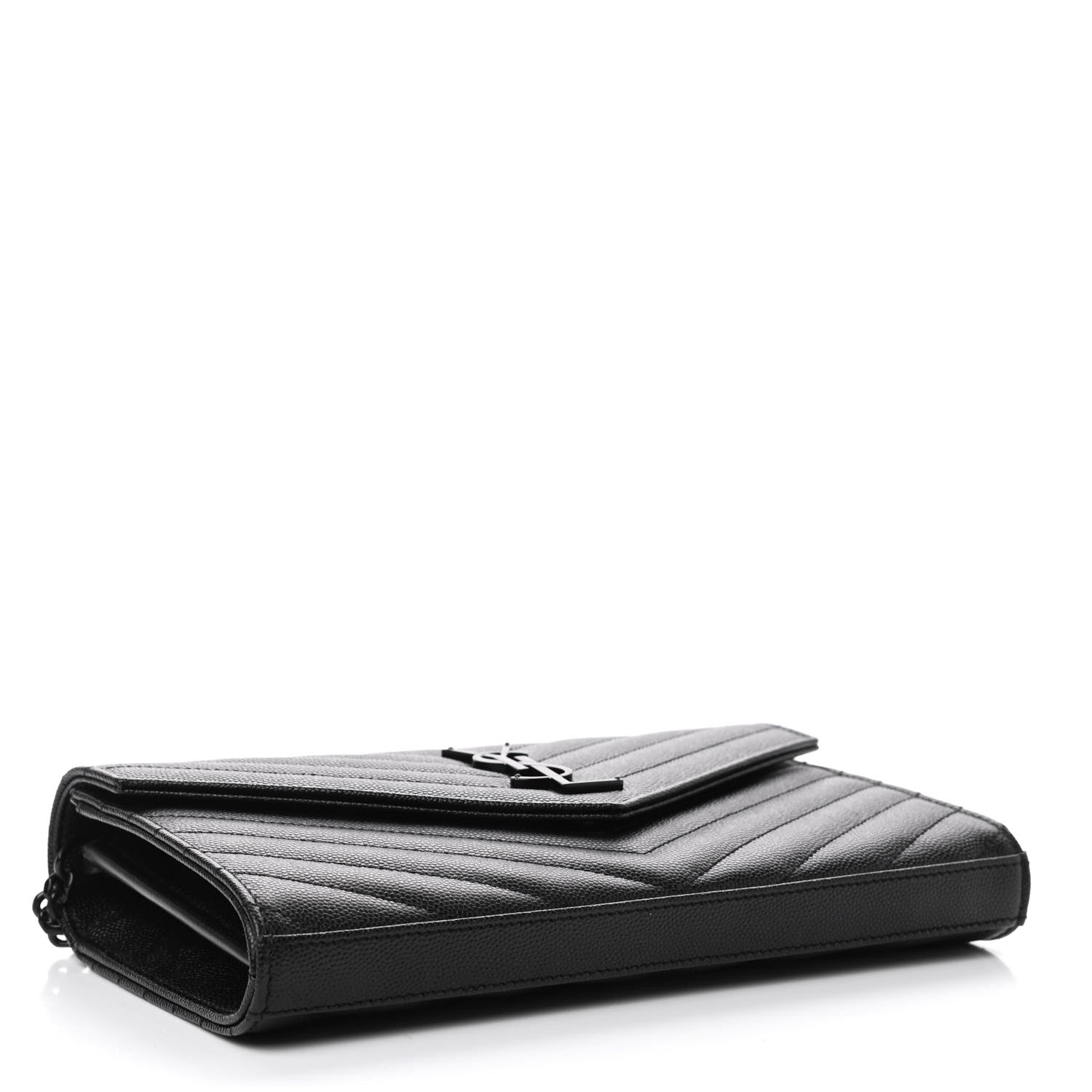 Saint Laurent Grain De Poudre Matelasse Chevron Monogram Chain Wallet Black 3 of 4
