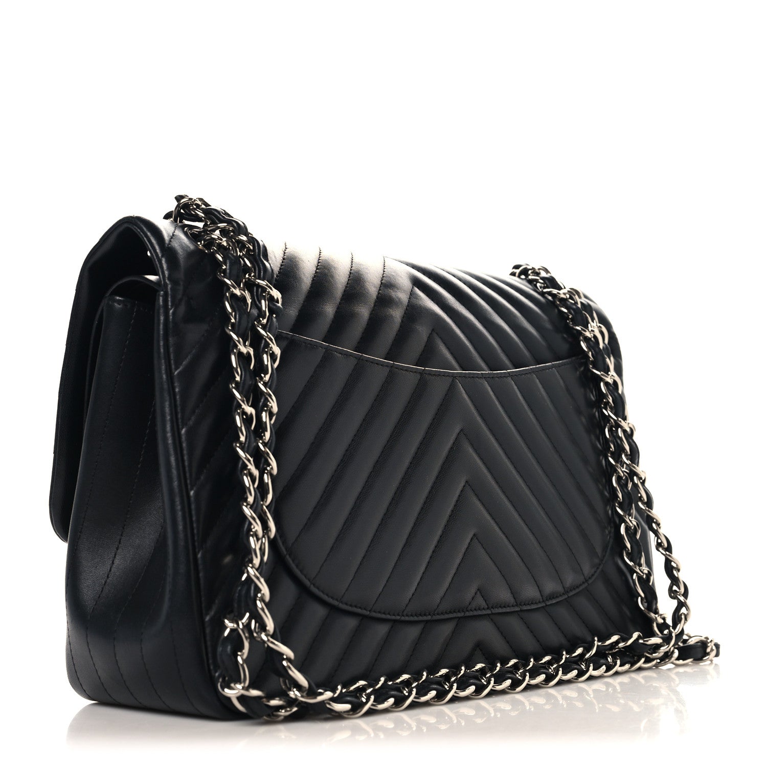 Chanel Lambskin Chevron Quilted Jumbo Double Flap Black 3 of 10