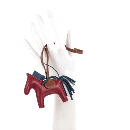 Hermes Milo Lambskin Grigri Rodeo Horse Bag Charm PM Bleu de Malte Rubis Fauve 2 of 4