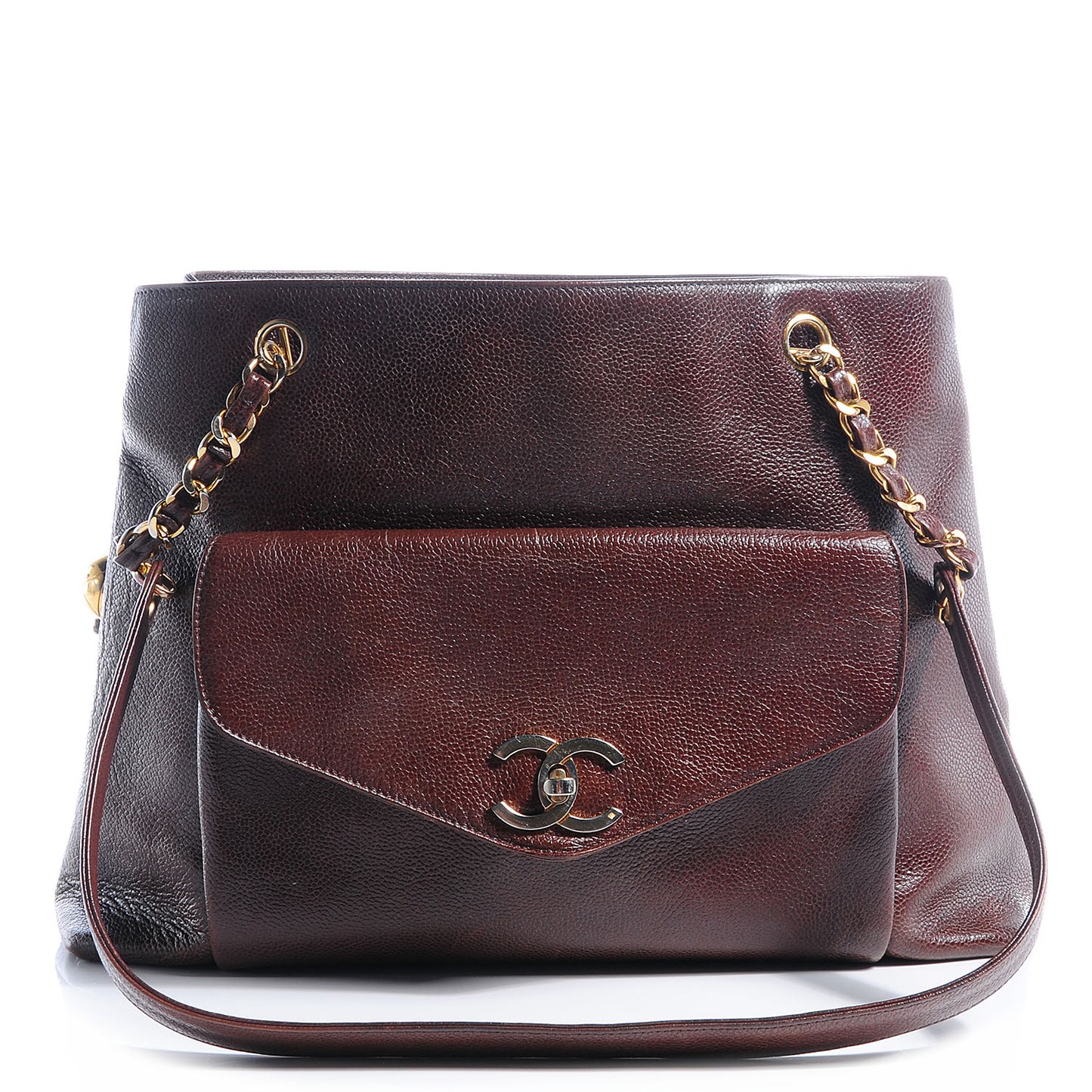 Caviar Flap Shoulder Bag Brown