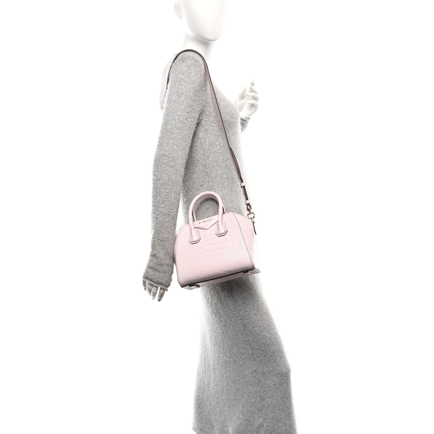 Givenchy Calfskin Crocodile Embossed Mini Antigona Pink 2 of 12