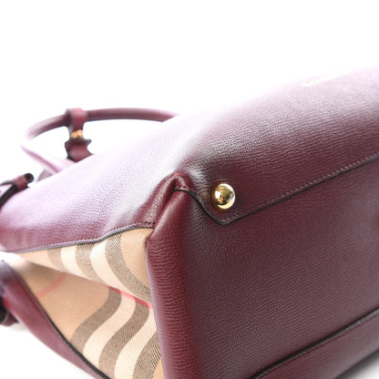 Burberry Grainy Calfskin House Check Medium Banner Tote Mahogany Red 5 of 10