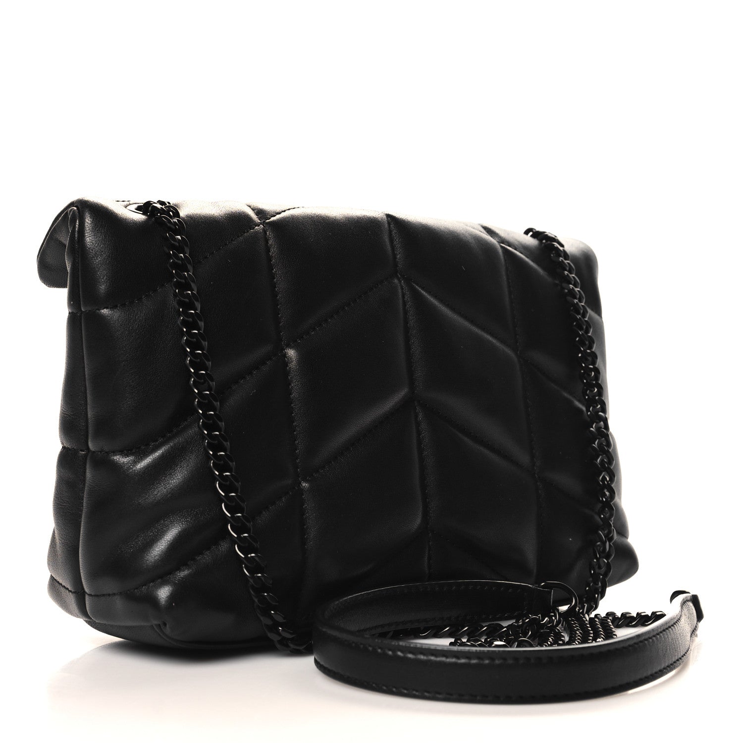 Saint Laurent Calfskin Quilted Toy Loulou Puffer Monogram Monochrome Chain Satchel Black 3 of 10
