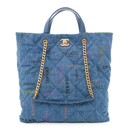 Chanel Denim Quilted Denim Mood Maxi Shopping Bag Blue Multicolor 1 of 11