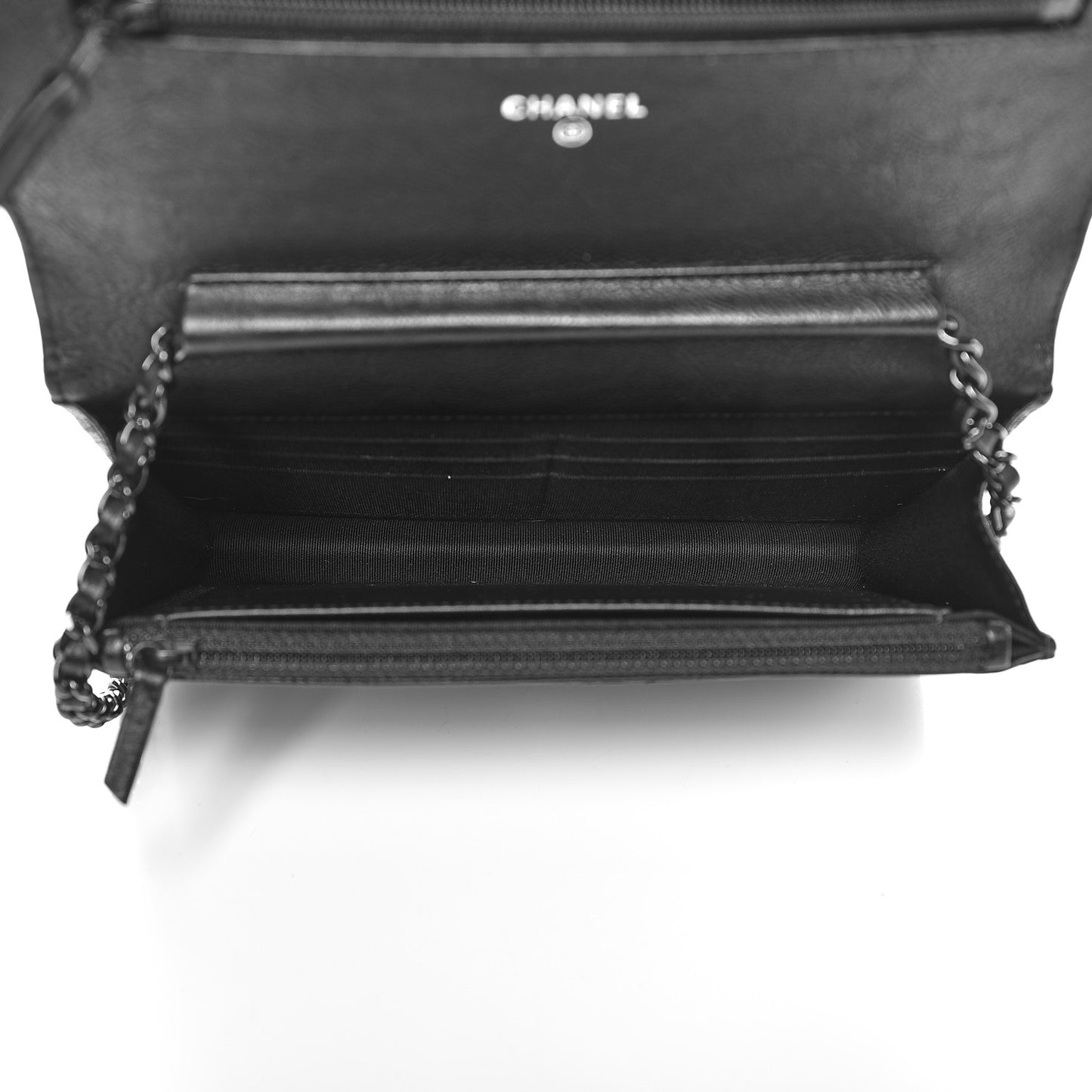 Crumpled Calfskin Quilted Wallet On Chain WOC So Black
