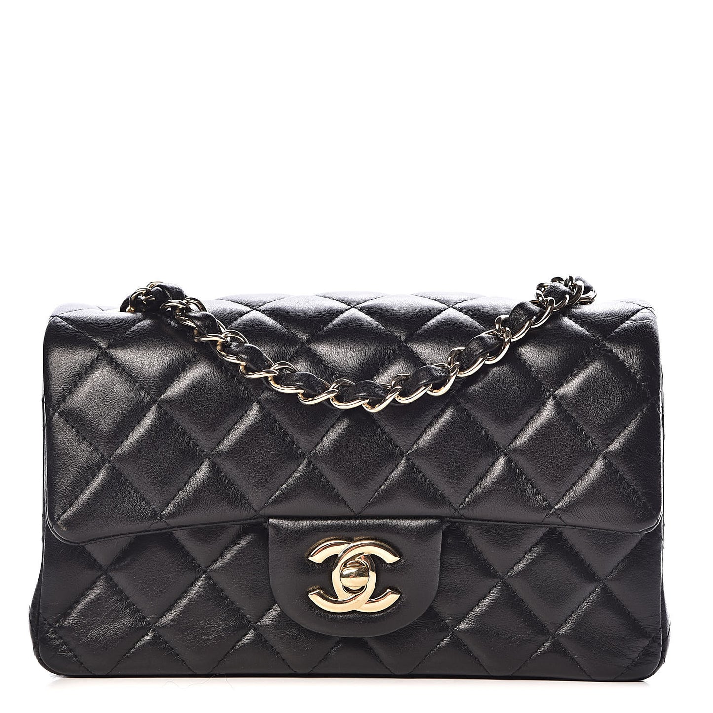 Lambskin Quilted Mini Rectangular Flap Black