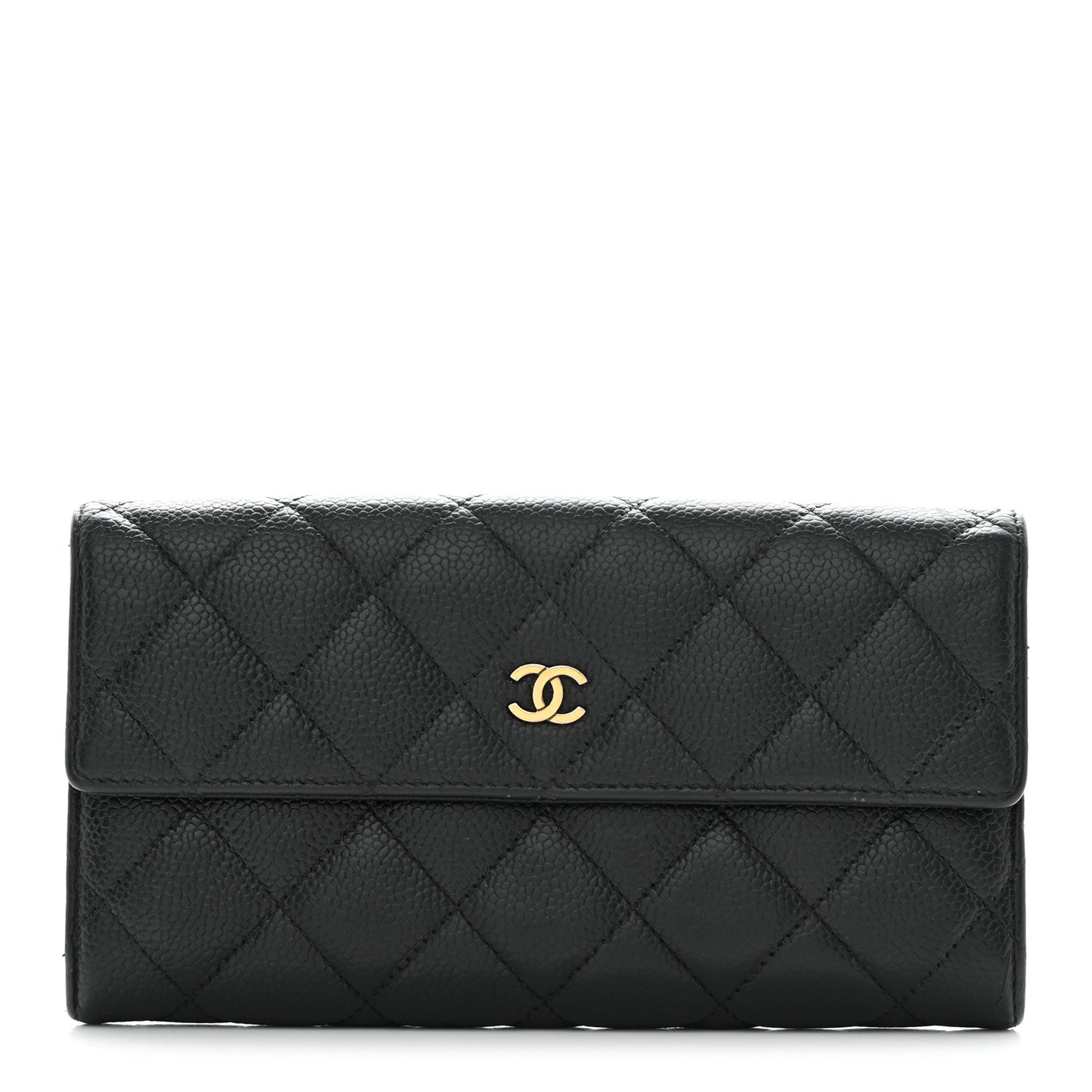 Caviar Quilted Large Gusset Flap Wallet Black