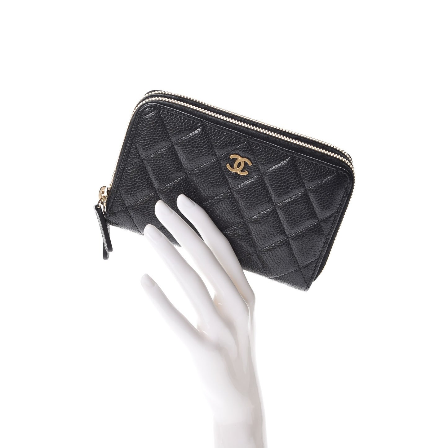Caviar Quilted Large Zip Around Wallet Black