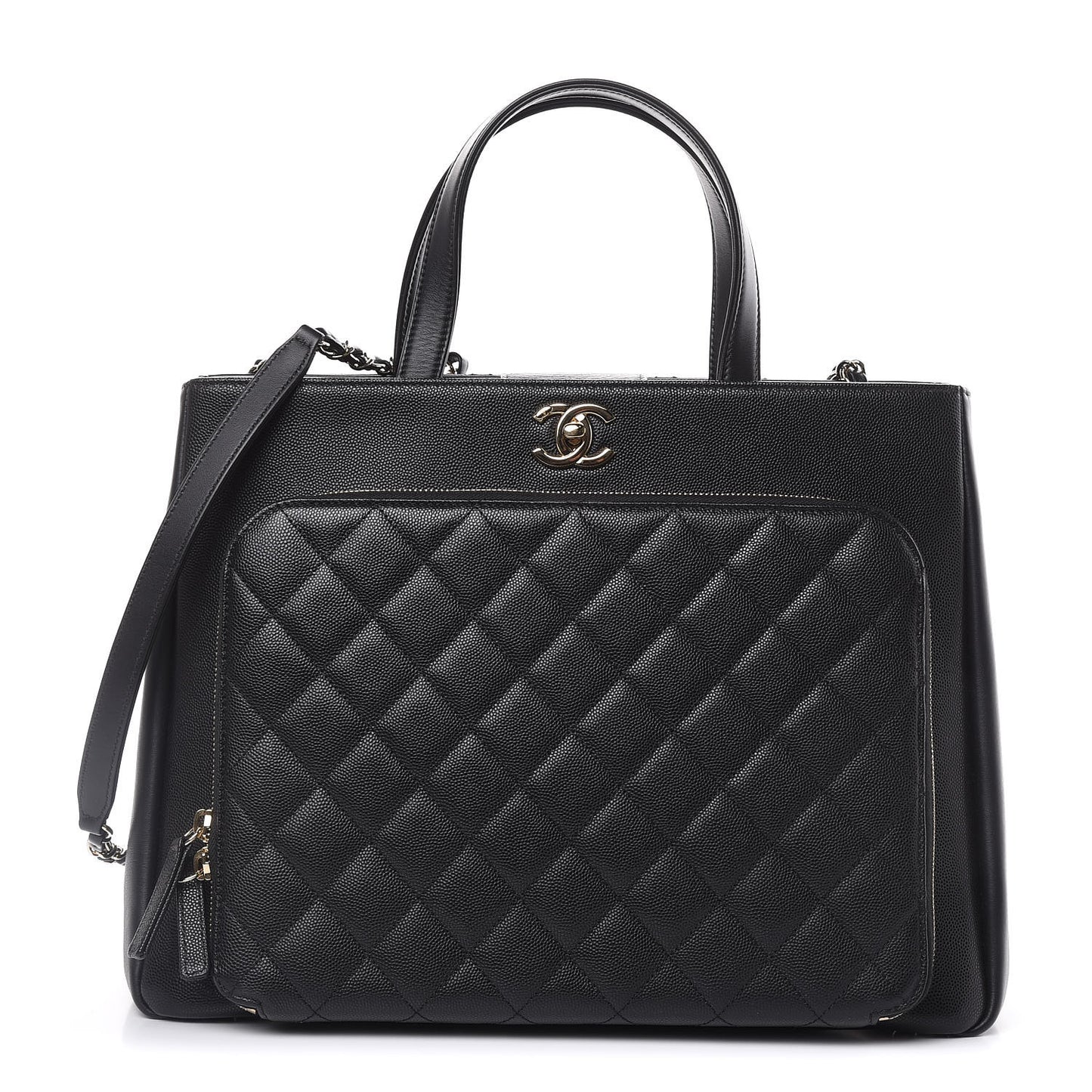 Caviar Quilted Large Business Affinity Shopping Bag Black