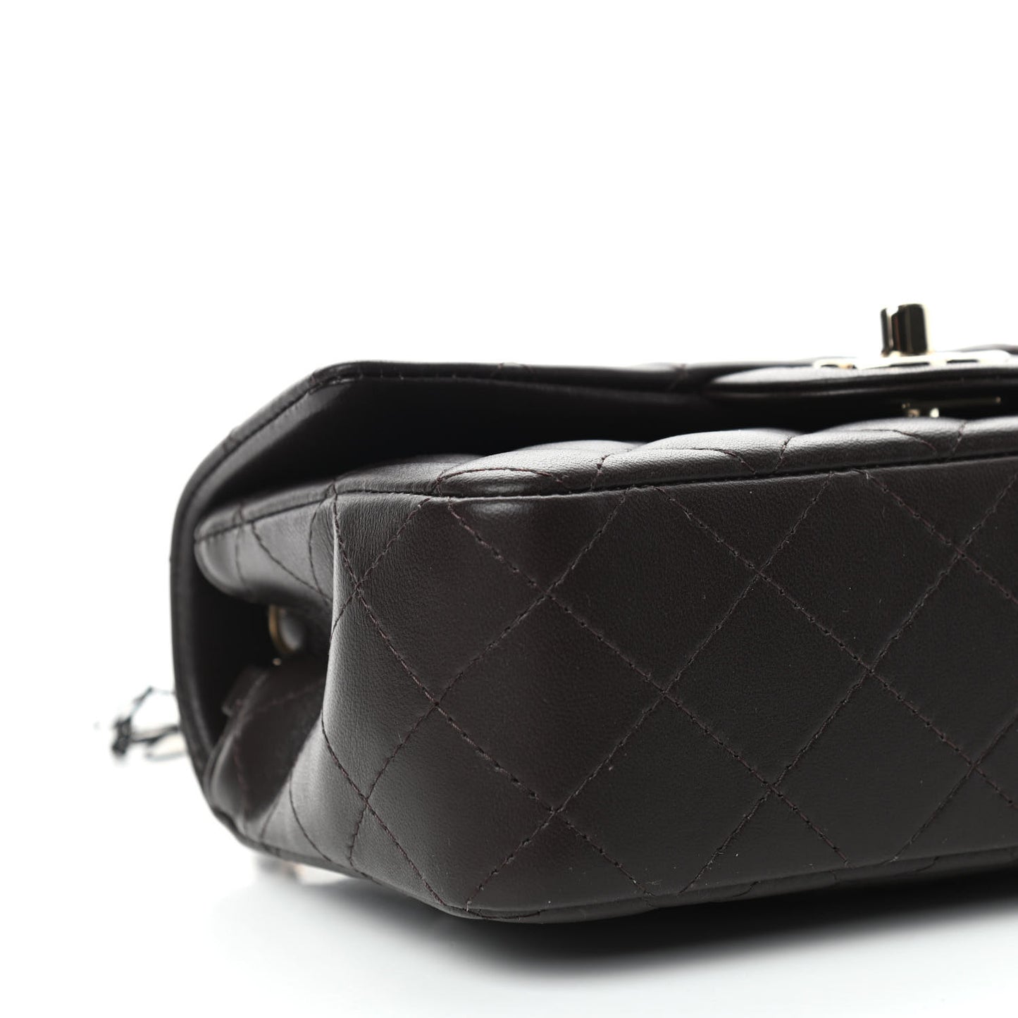 Lambskin Quilted Mini Rectangular Flap Dark Brown