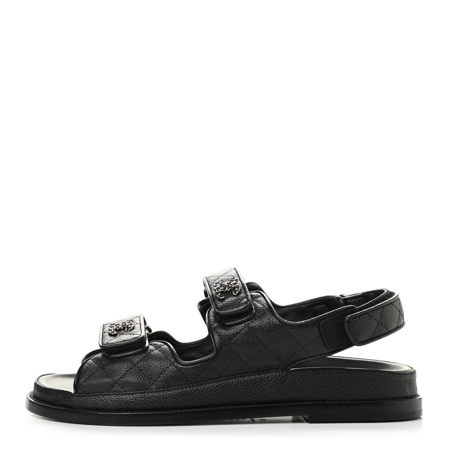 Grained Calfskin Velcro Dad Sandals 39 Black