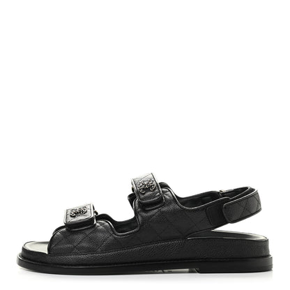 Chanel Grained Calfskin Velcro Dad Sandals 39 Black 1 of 8