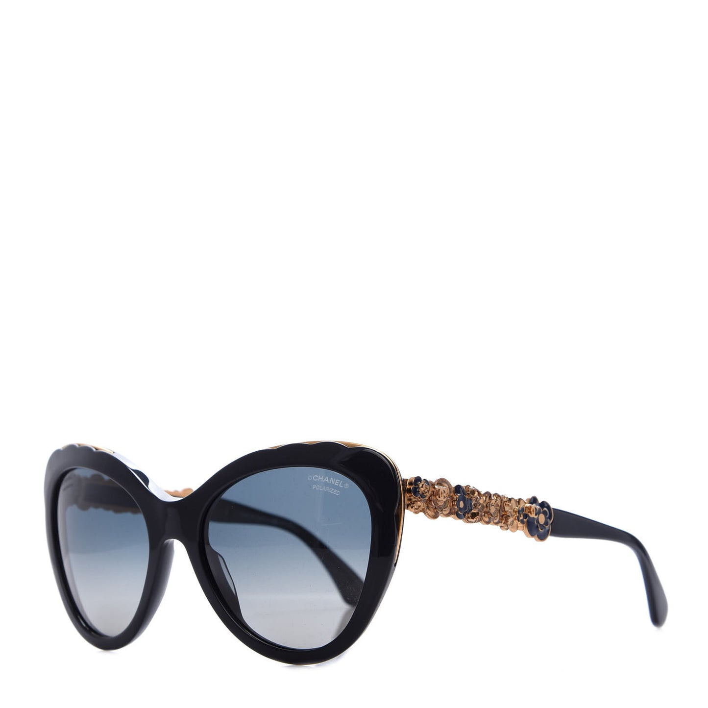 Acetate Bijou Cat Eye Polarized Sunglasses 5354 Black