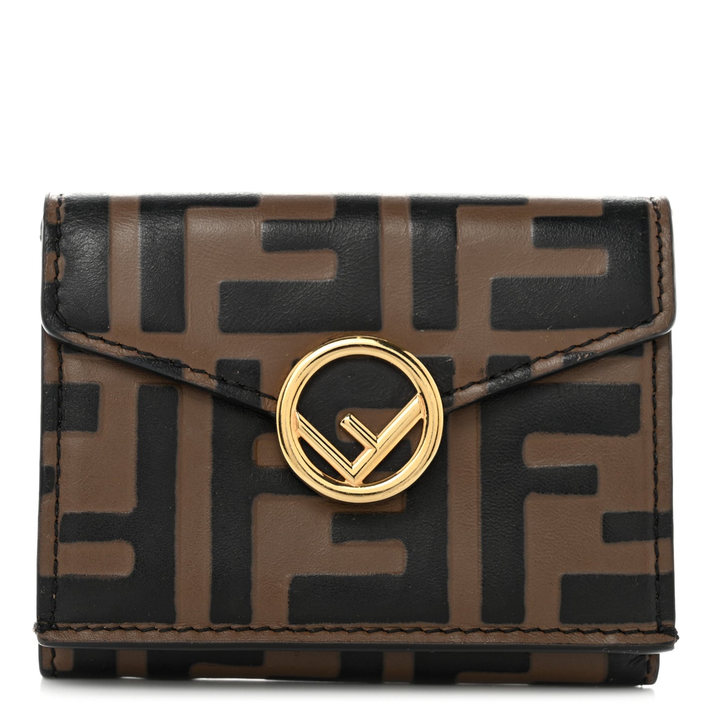 Vitello Soft F is Fendi Bi-Color FF 1974 Embossed Micro Tri-Fold Envelope Wallet Maya Black