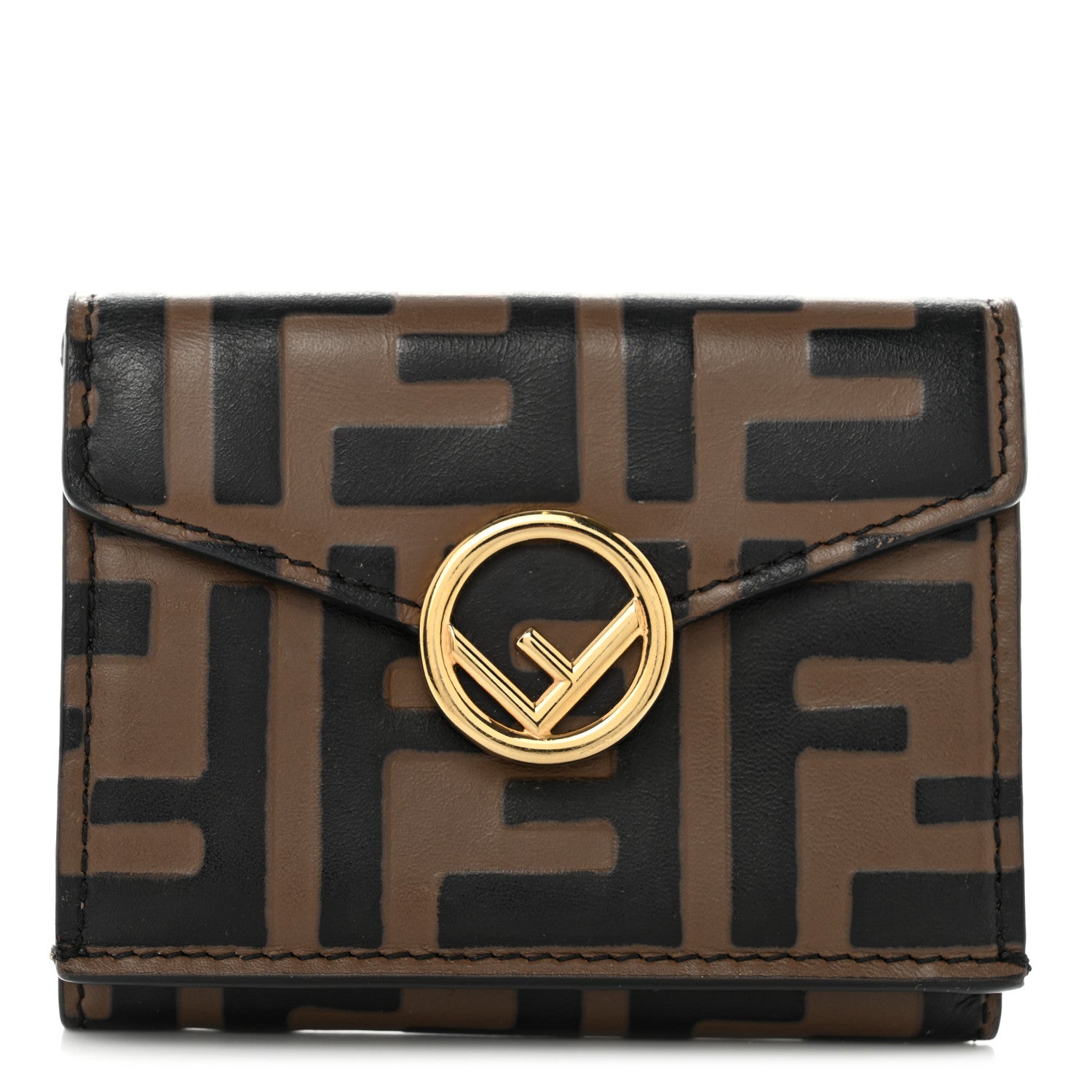 Fendi Vitello Soft F is Fendi Bi-Color FF 1974 Embossed Micro Tri-Fold Envelope Wallet Maya Black 1 of 9