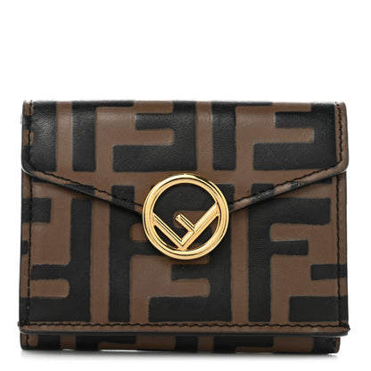 Fendi Vitello Soft F is Fendi Bi-Color FF 1974 Embossed Micro Tri-Fold Envelope Wallet Maya Black 1 of 9