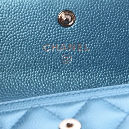 Chanel Metallic Caviar Quilted Boy Card Holder Wallet Turquoise 6 of 8