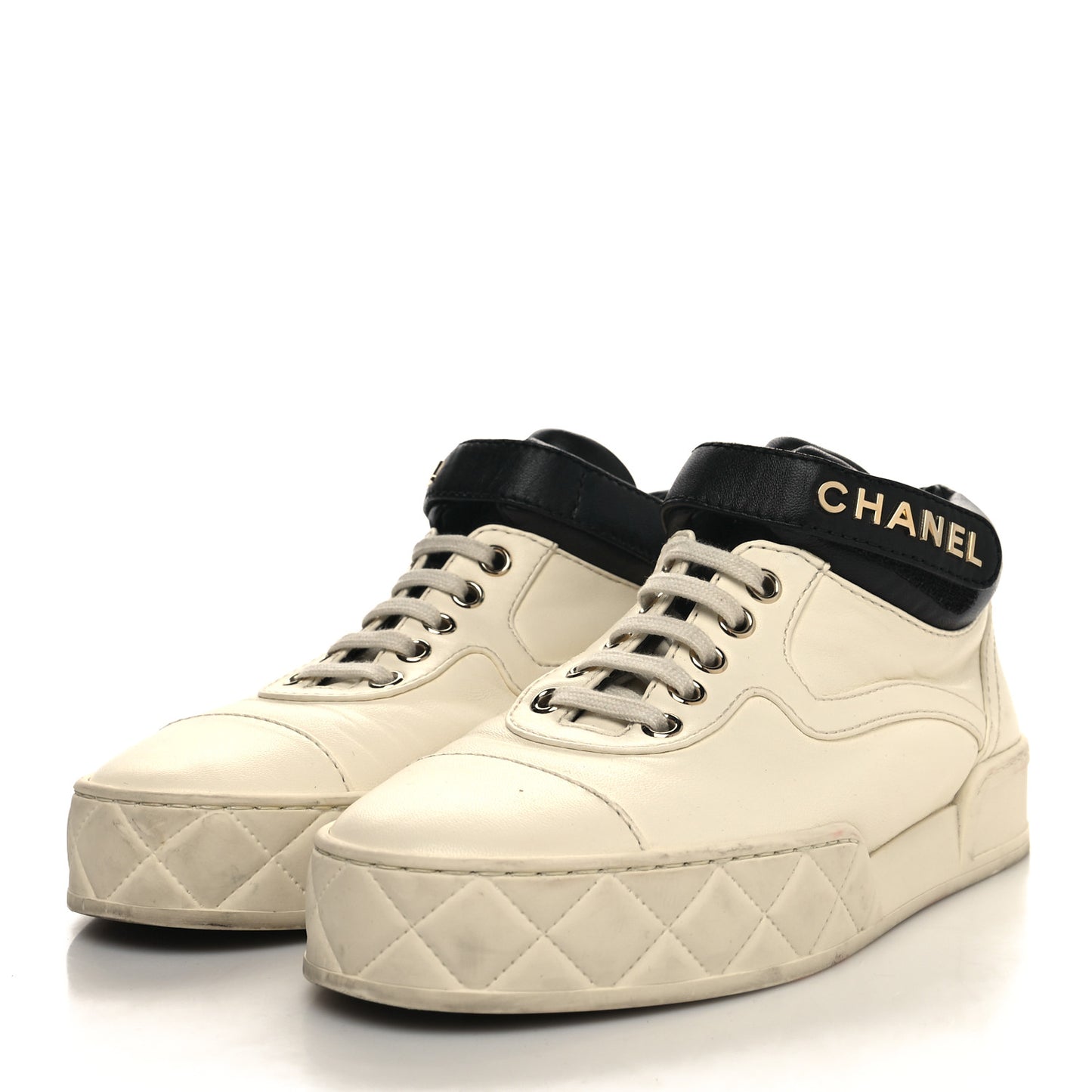 Lambskin Logo Strap Sneakers 37 Ivory Black
