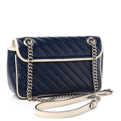 Gucci Azalea Calfskin Matelasse Small Torchon GG Marmont Shoulder Bag Blue Agata Mystic White 3 of 10