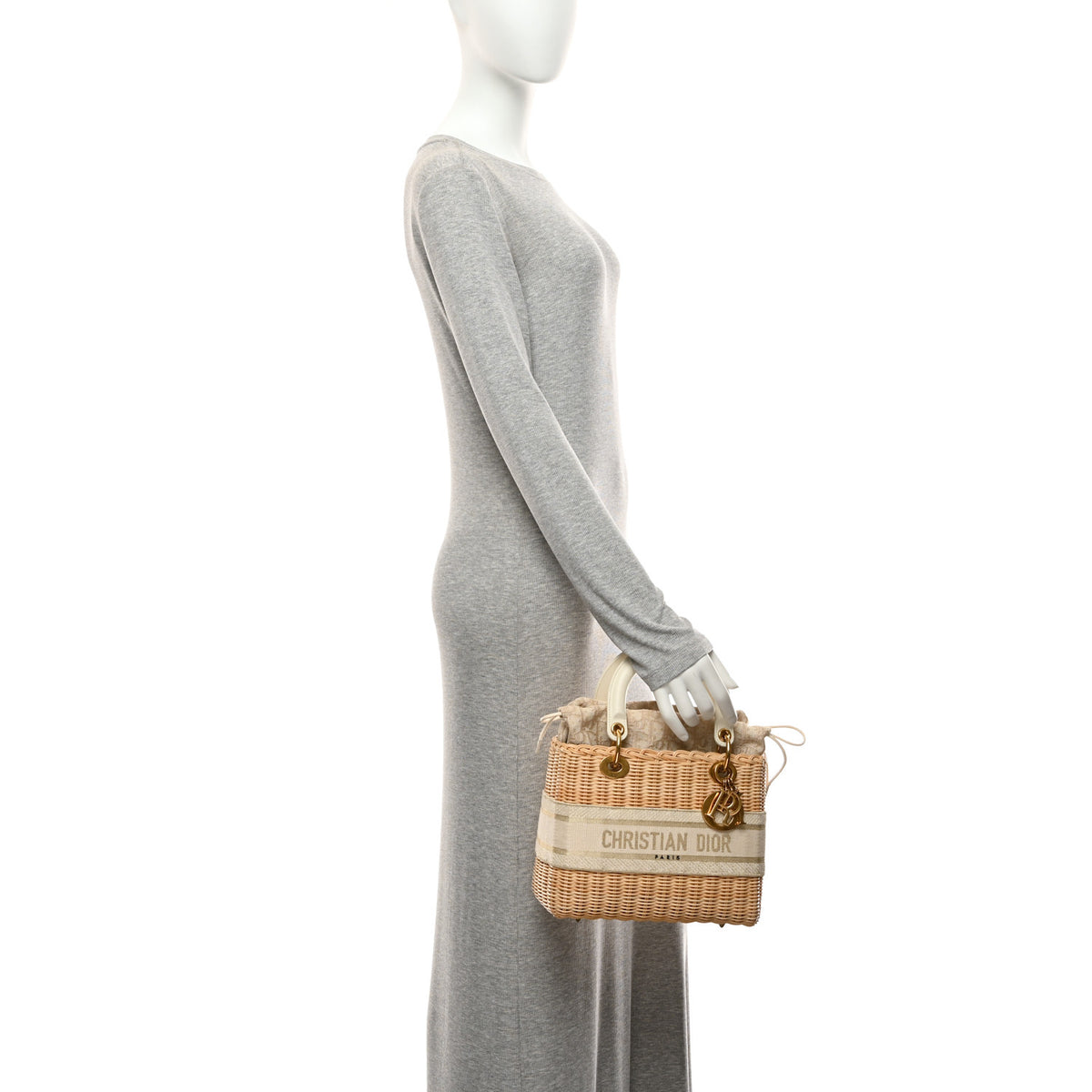 Wicker Oblique Medium Lady Dior Bag Beige