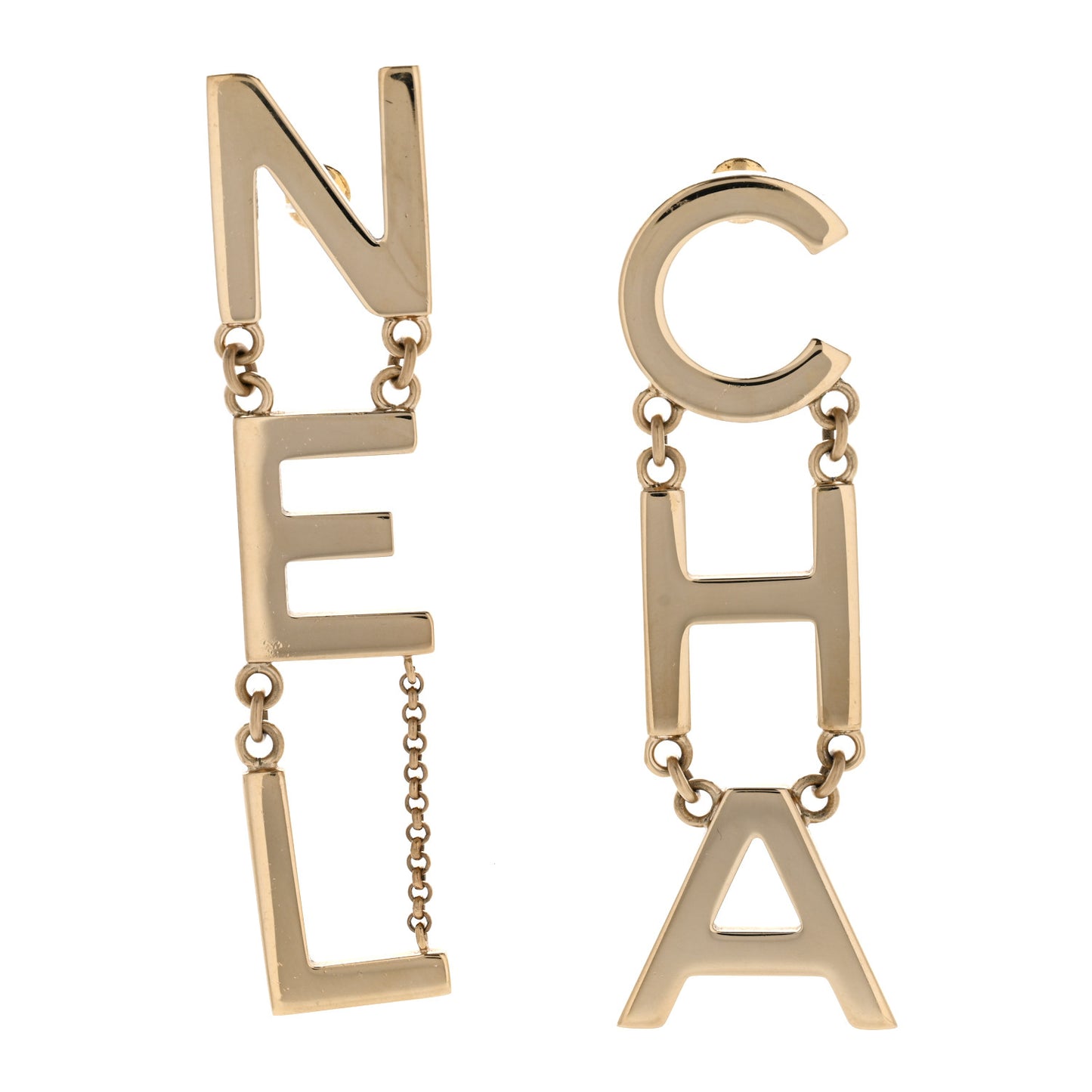 Metal Cha-Nel Logo Drop Earrings Gold