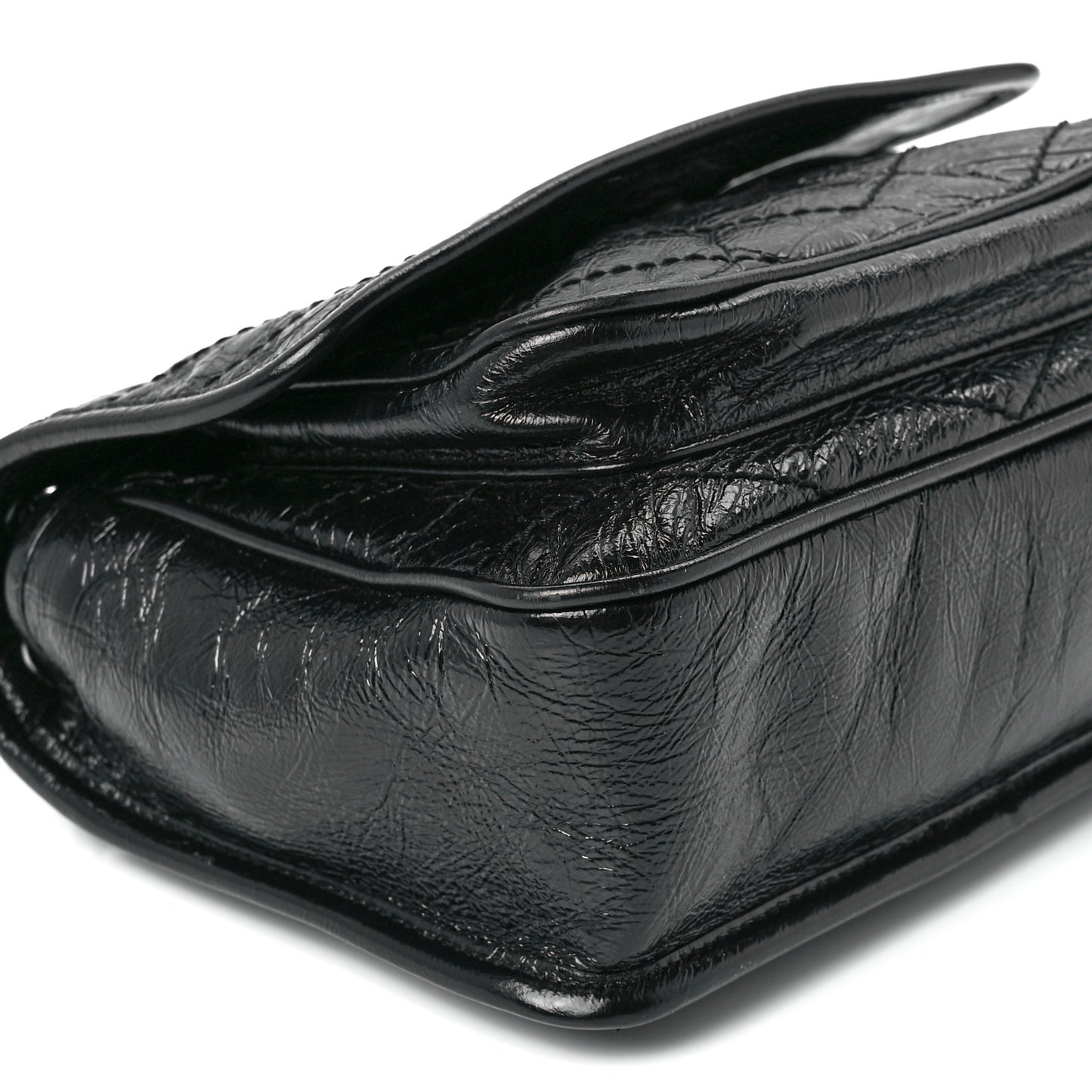 Crinkled Calfskin Matelasse Monogram Baby Niki Chain Satchel Black