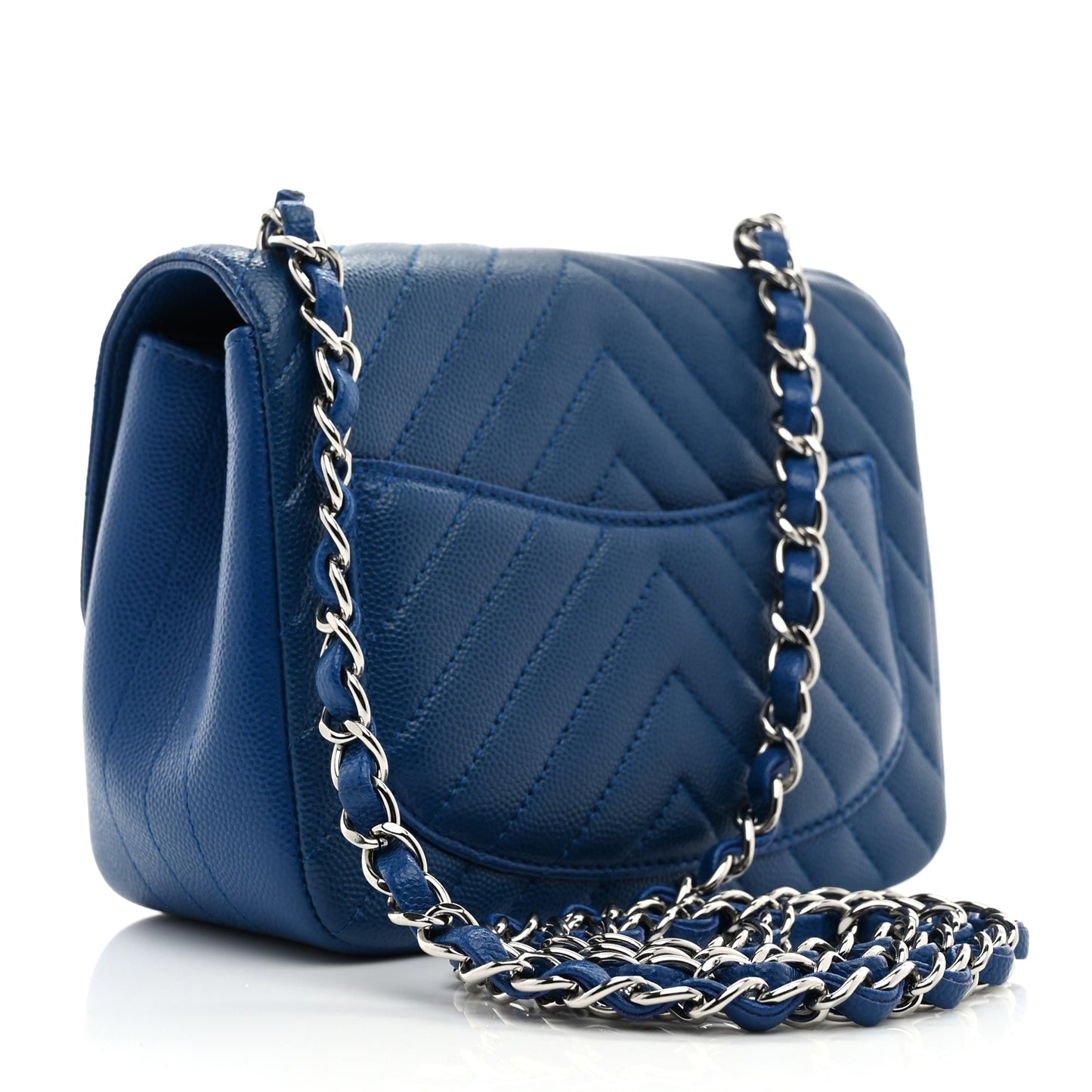 Caviar Chevron Quilted Mini Square Flap Blue