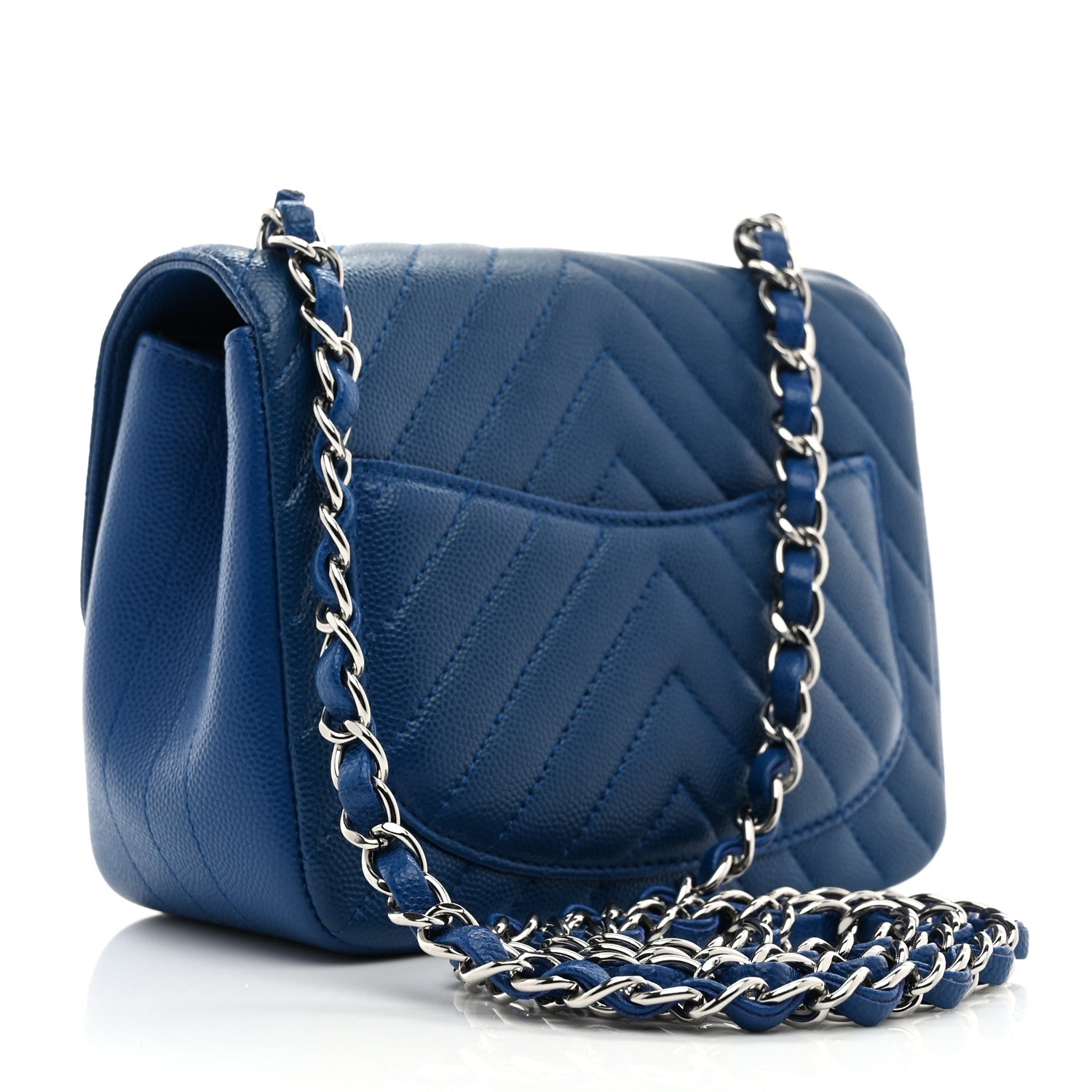 Chanel Caviar Chevron Quilted Mini Square Flap Blue 3 of 10