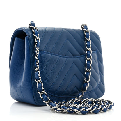 Chanel Caviar Chevron Quilted Mini Square Flap Blue 3 of 10