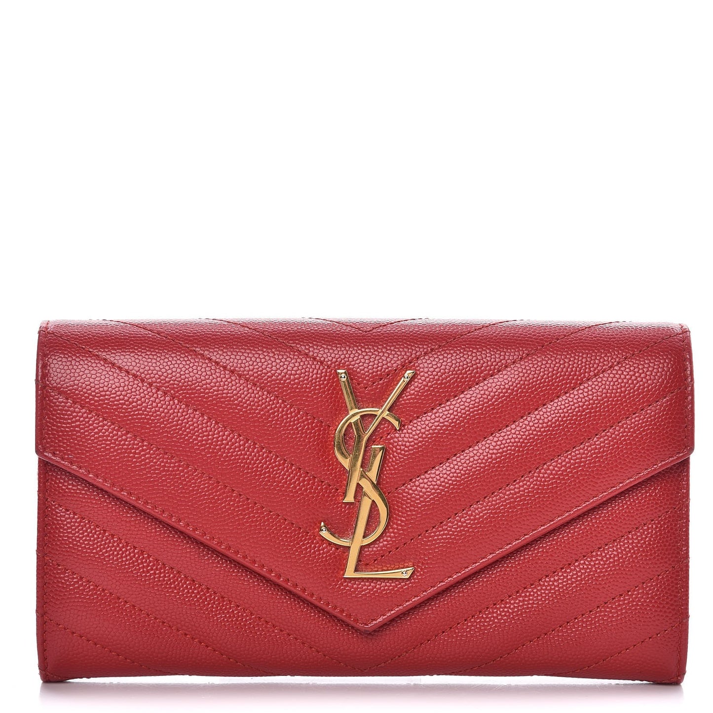 Grain De Poudre Matelasse Chevron Monogram Flap Wallet Red