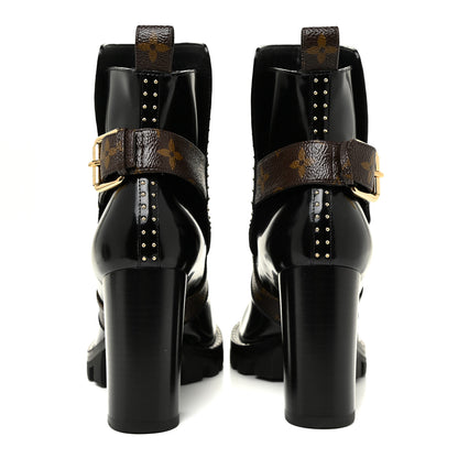 Louis Vuitton Glazed Calfskin Monogram Embellished Star Trail Ankle Boots 37 Black 4 of 9