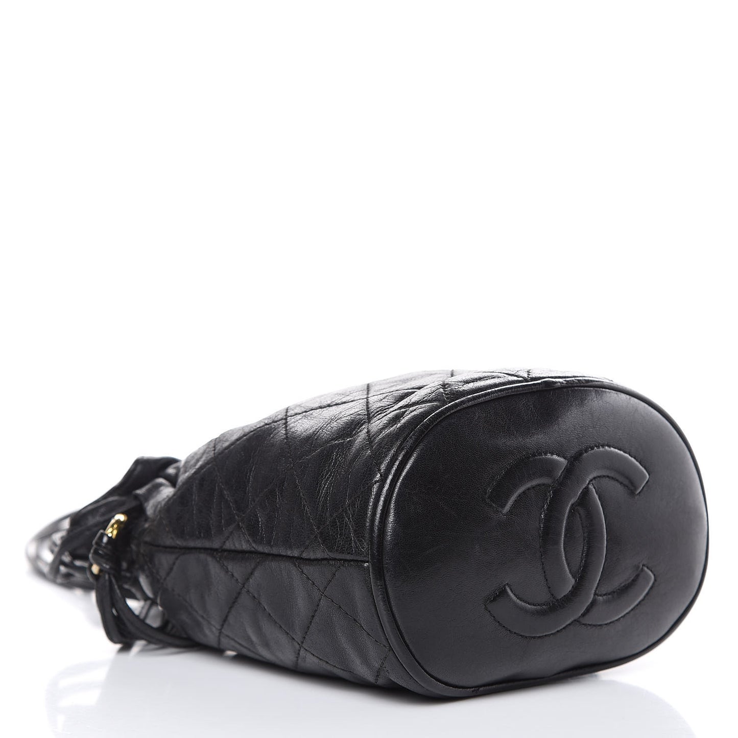 Lambskin Tassel Drawstring Pouch Bag Black