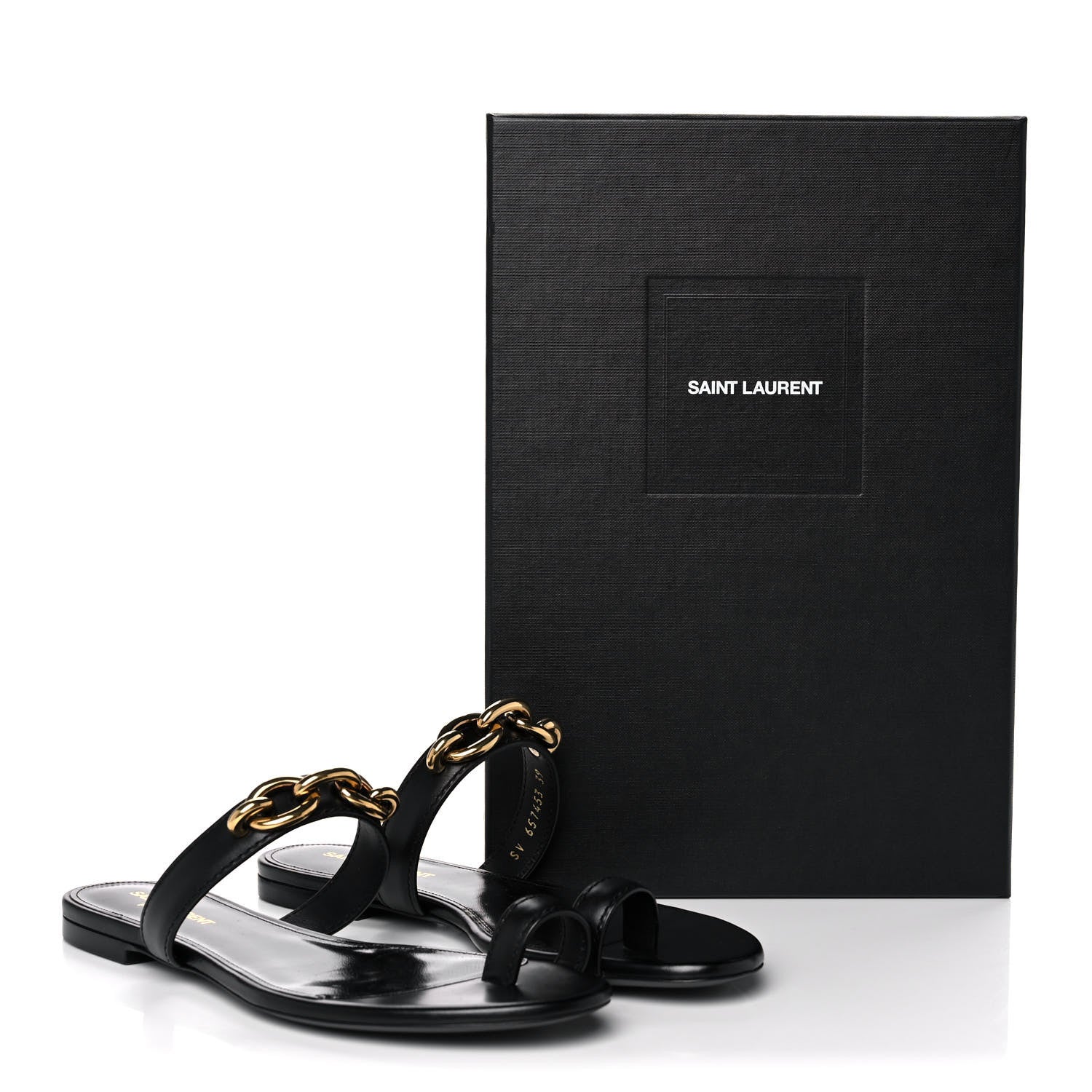 Saint Laurent Calfskin Chain Jota Maillon Sandals 39 Black 9 of 9