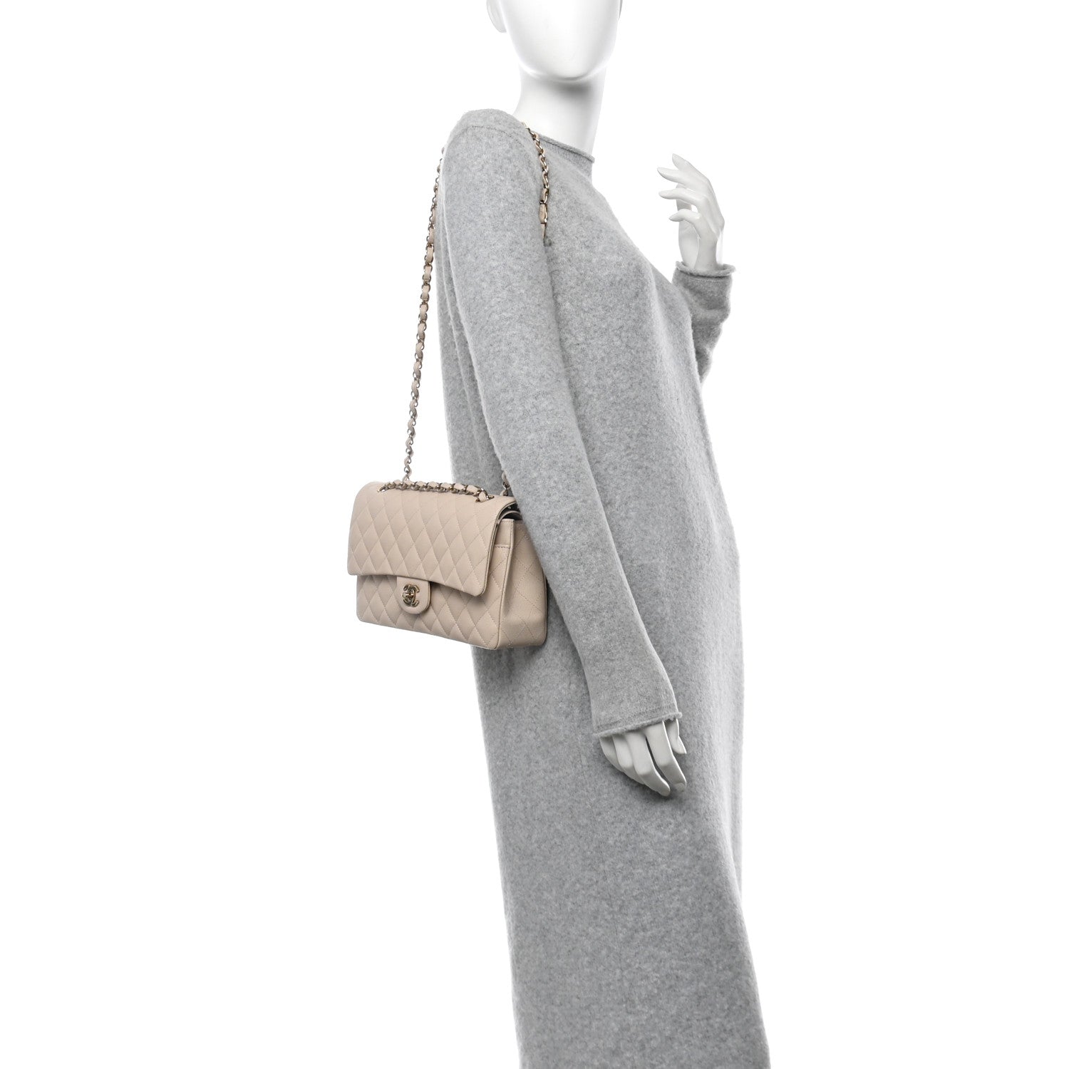 Chanel Caviar Quilted Medium Double Flap Ecru 2 of 12