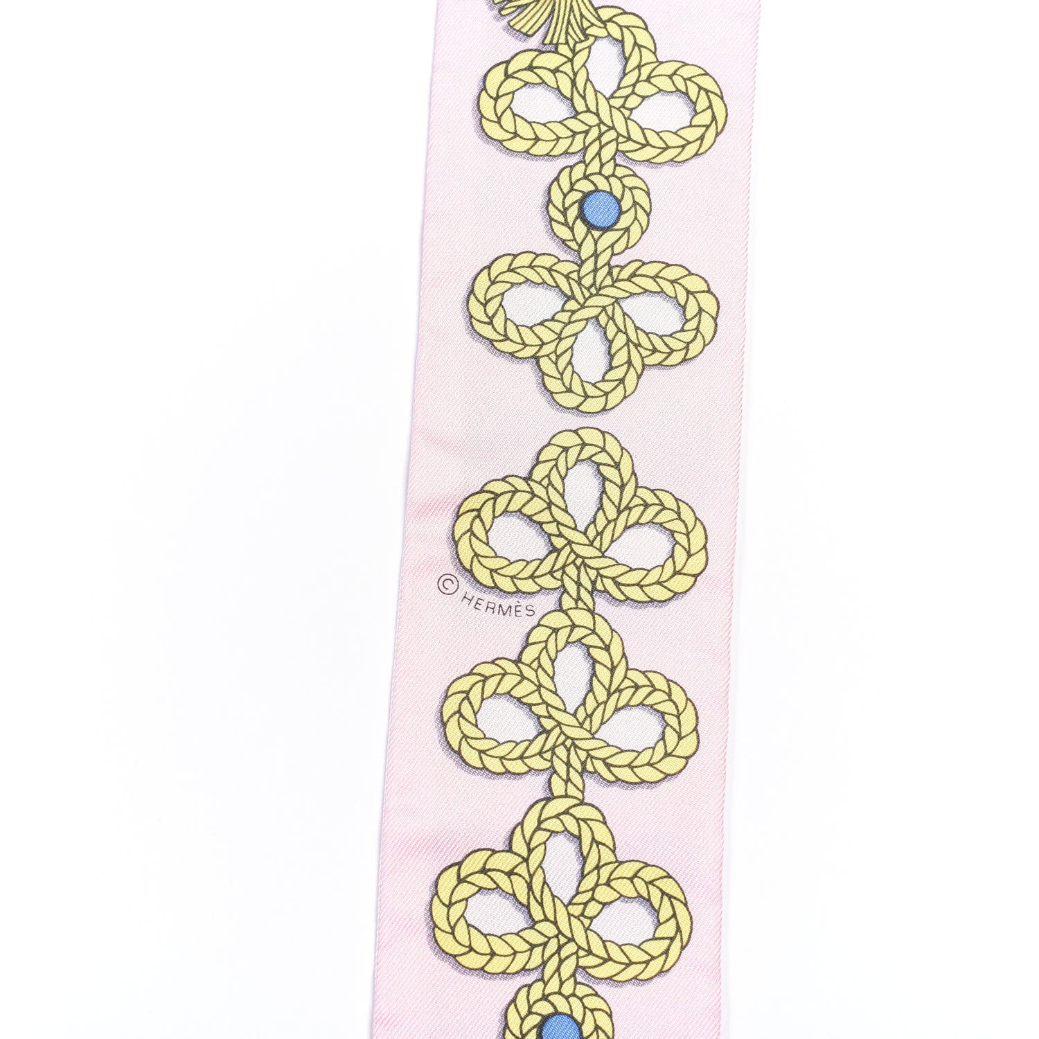 Hermes Silk Galons Et Brandebourg Twilly Rose Pale Bleu Jean 4 of 4