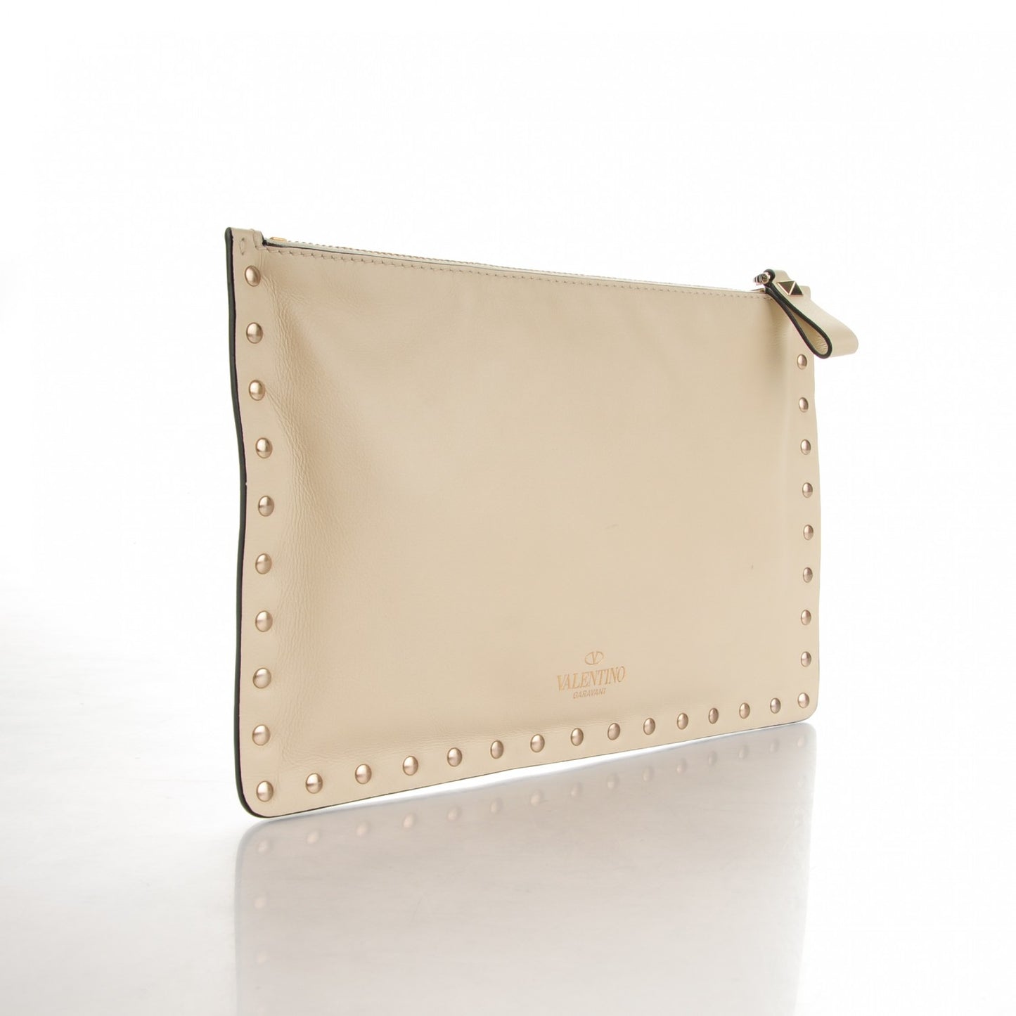 Calfskin Medium Rockstud Zip Pouch Ivory